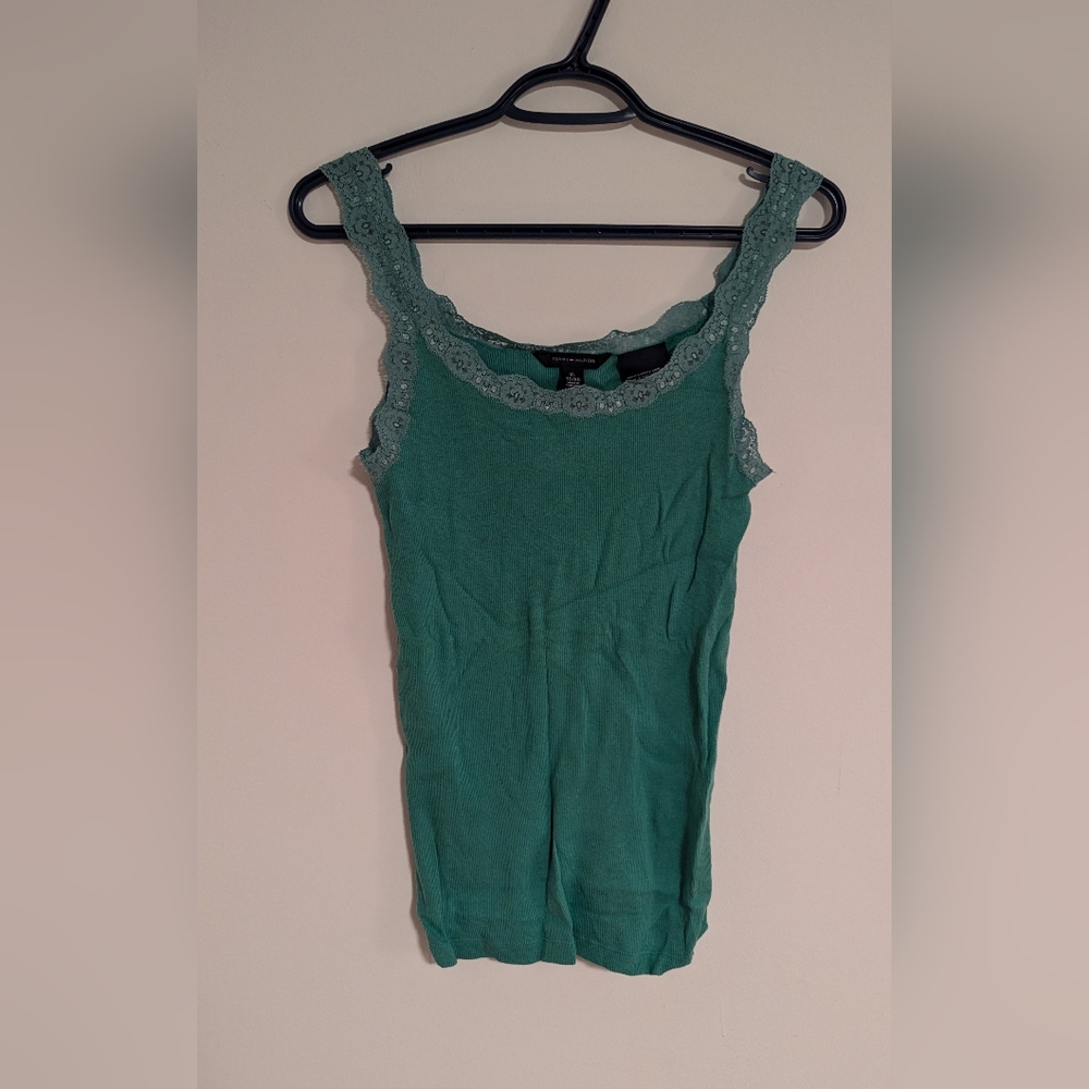 Tommy Hilfiger Green Tank Top with Lace Trim - Women's X-Large
